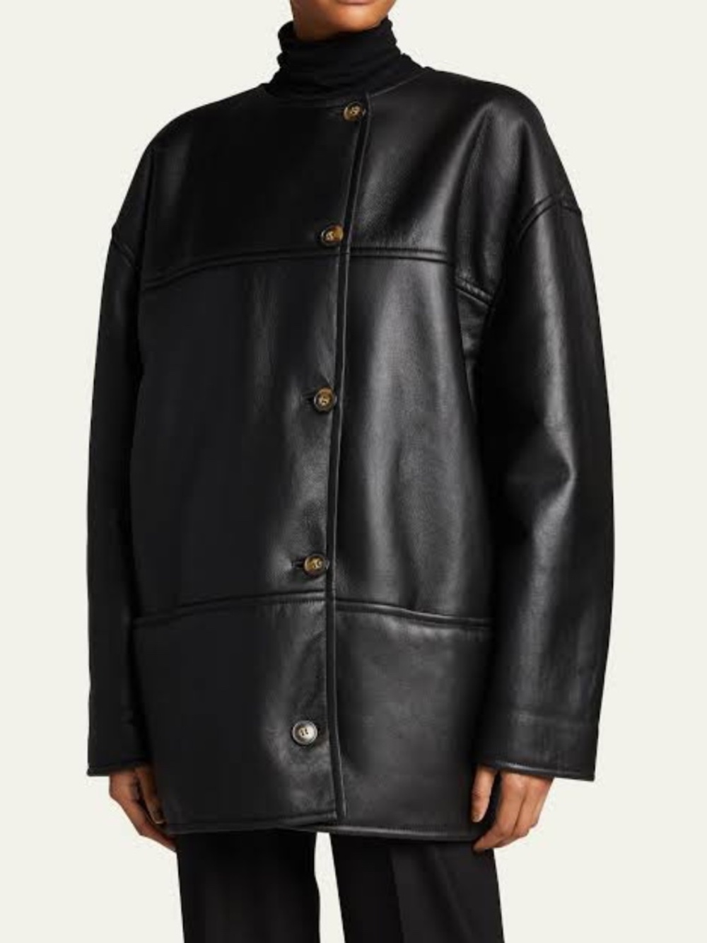 Loulou Studio Pelado Leather and Shearling Black Jacket M